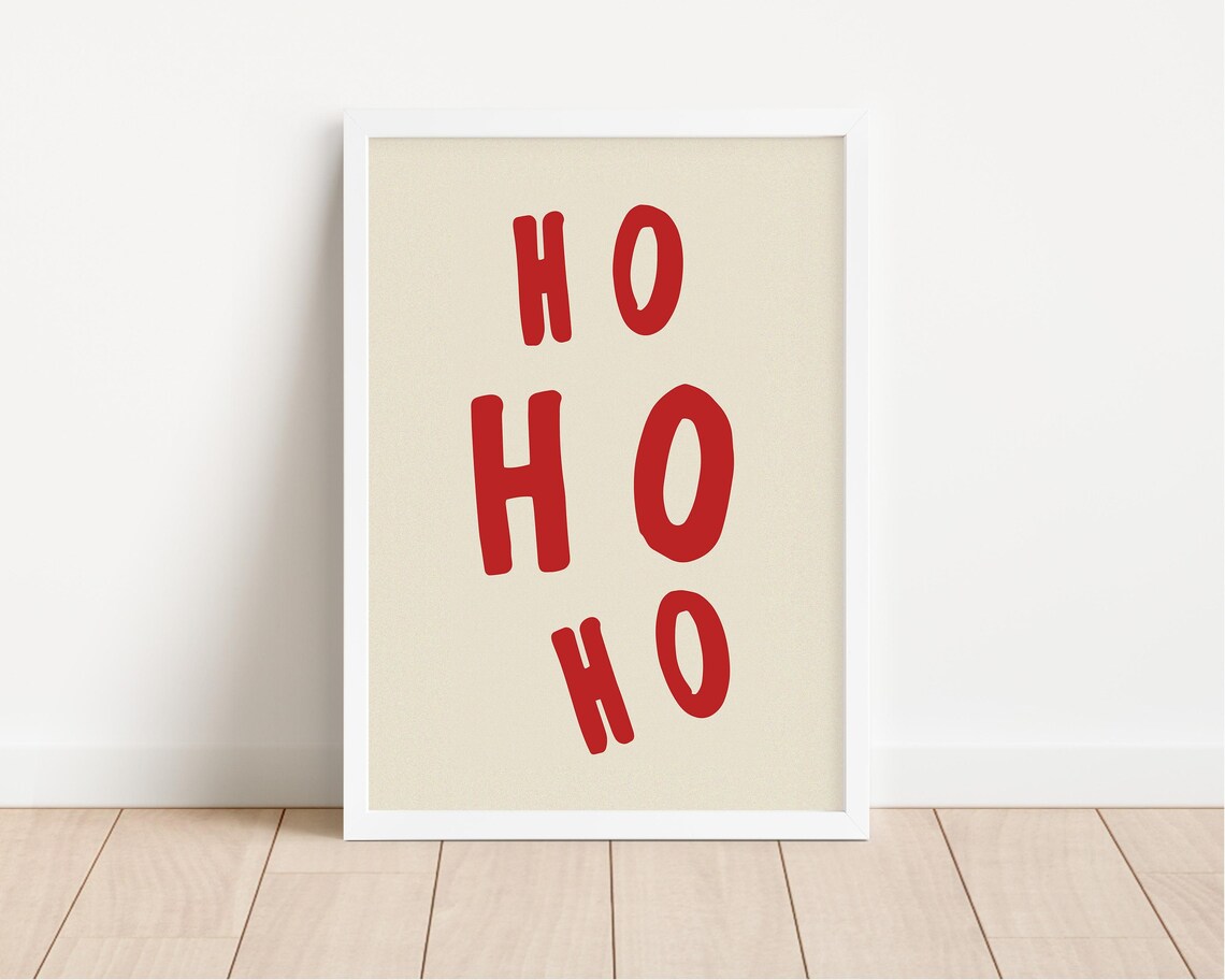 Bold Ho Ho Ho Red Chunky Block Letters Playful Cream Christmas Poster - Image 2