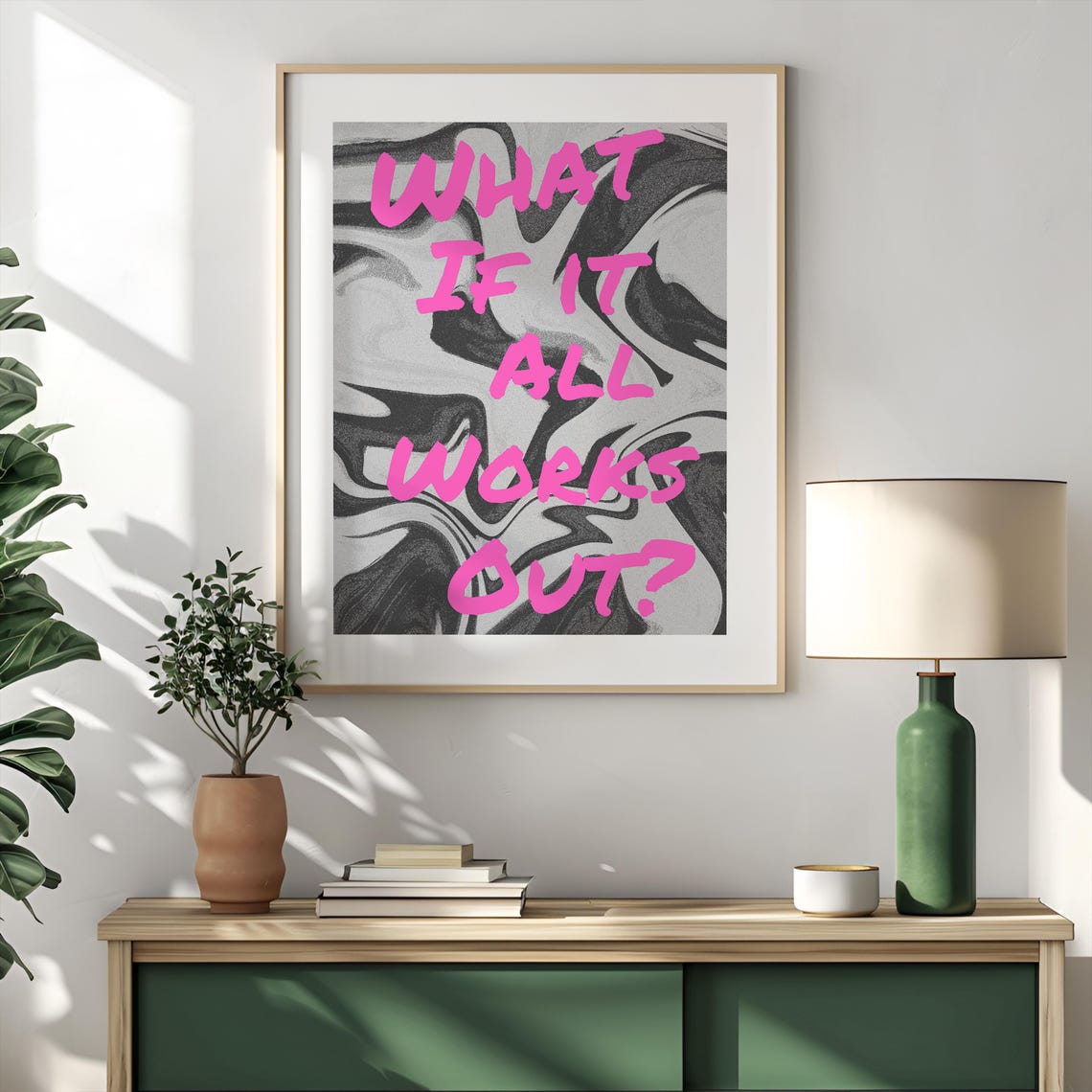 What If It All Works Out Pink Marble Motivational Typography Poster