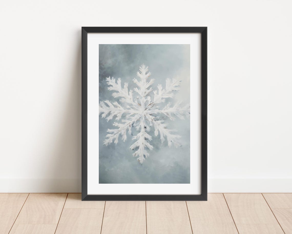 Elegant White Snowflake On Soft Icy Grey Blue Winter Scene Poster - Image 3