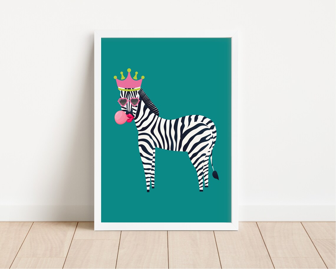 Zebra With Crown Heart Sunglasses Bubblegum Queen Pop Animal Poster - Image 2