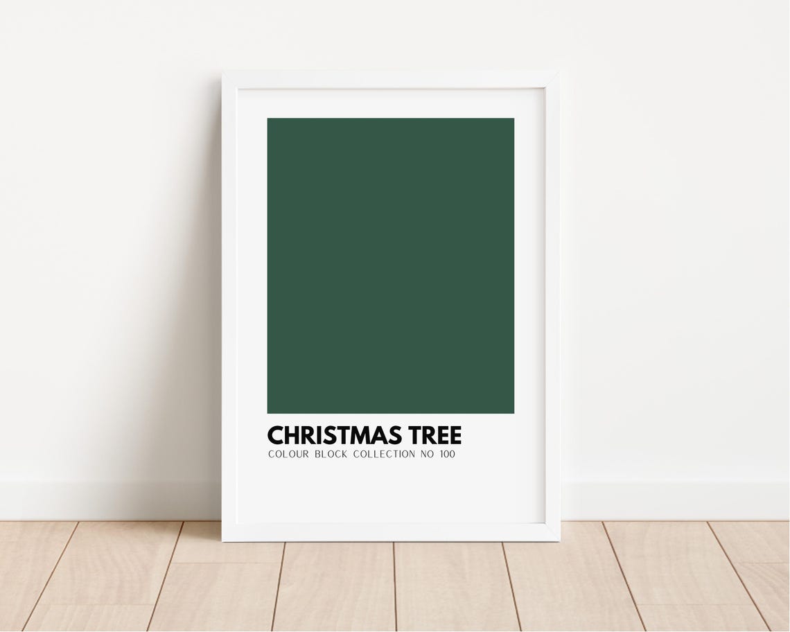 Minimalist Deep Green Christmas Tree Colour Block No 100 Print - Image 2
