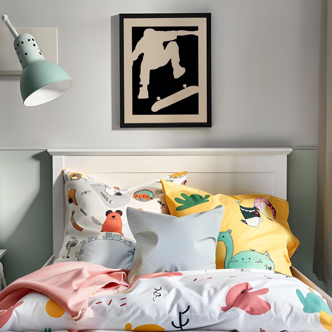 Skateboarder Kickflip Silhouette Black Tan Kids Room Sports Poster - Image 4