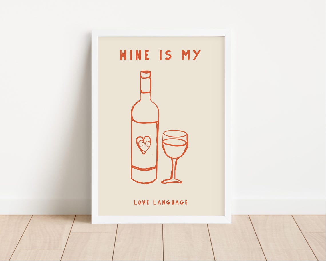 Red Wine Is My Love Language Doodle Bottle Glass Kitchen Poster - Image 2
