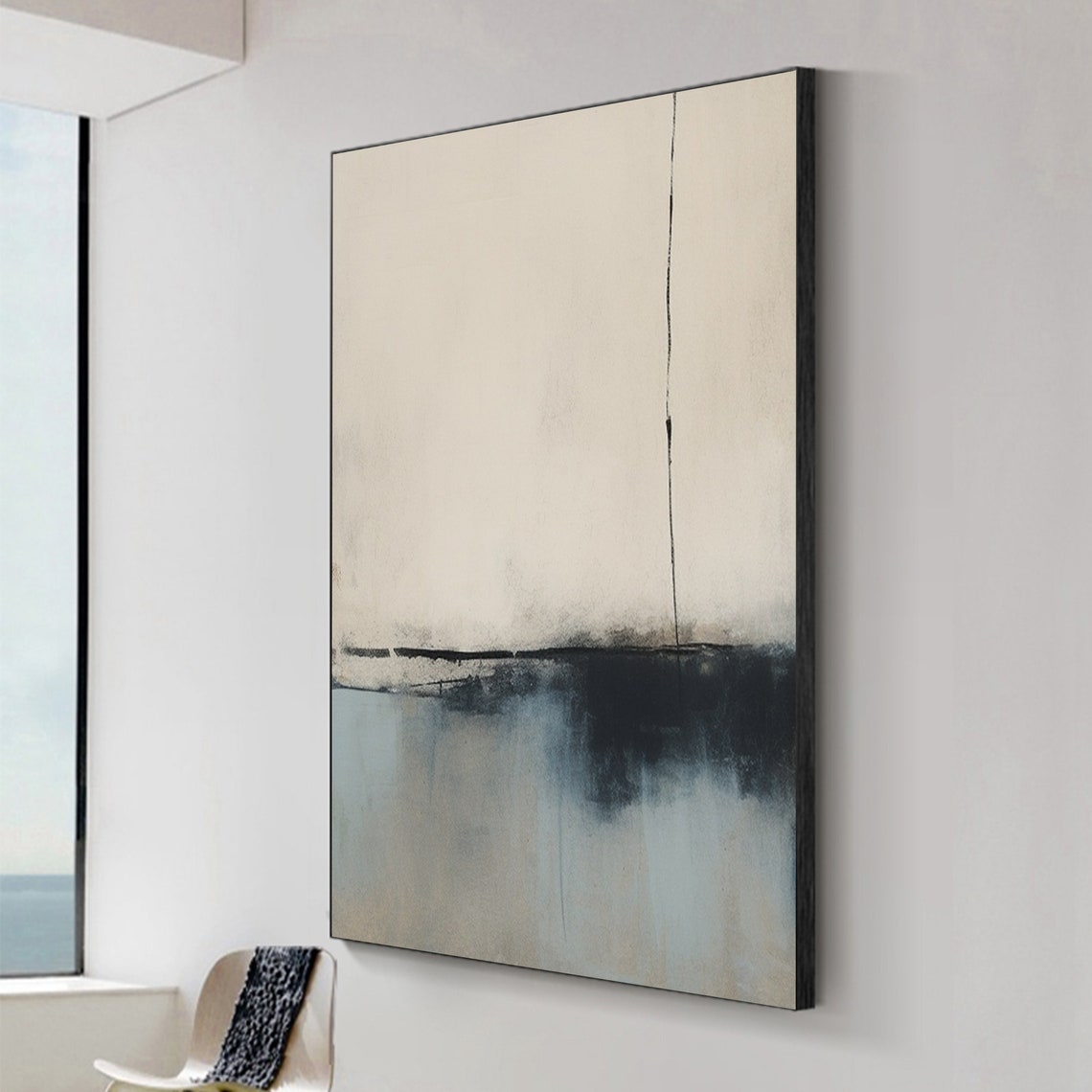 Beige Blue Abstract Horizon Minimalist Modern Art Wall Poster - Image 3