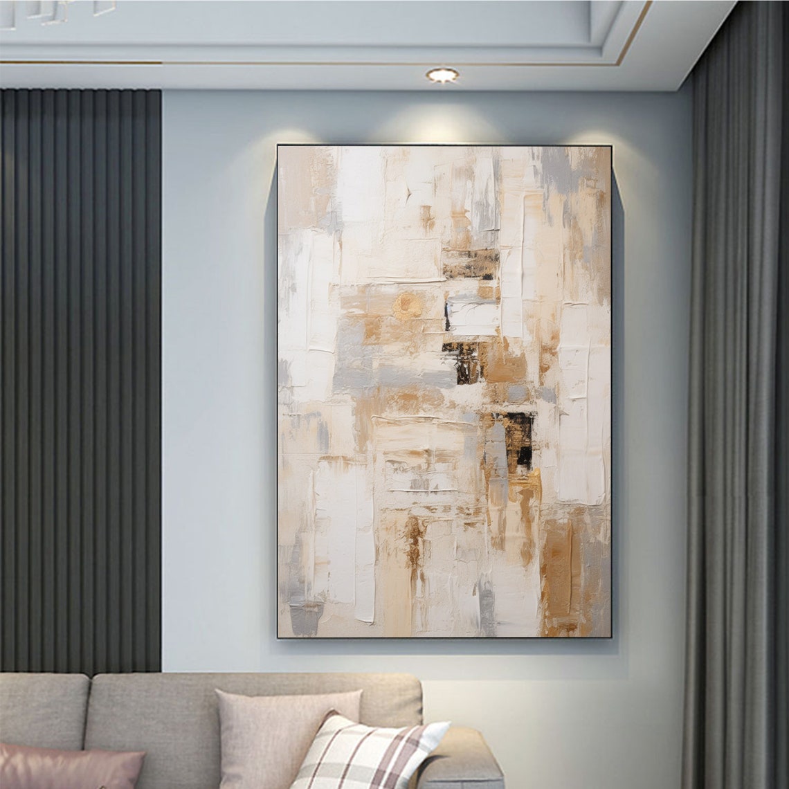 Neutral White Grey Modern Abstract Textured Oil Painting Poster - Image 2