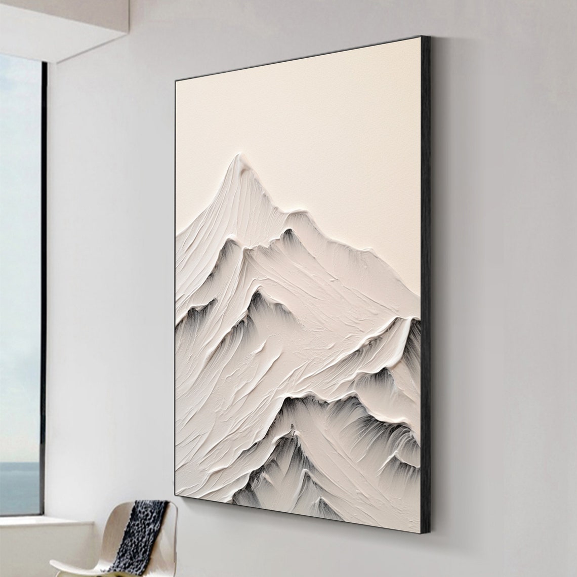 White Mountain Peak Textured Impasto Snowy Ridge Minimal Poster - Image 3