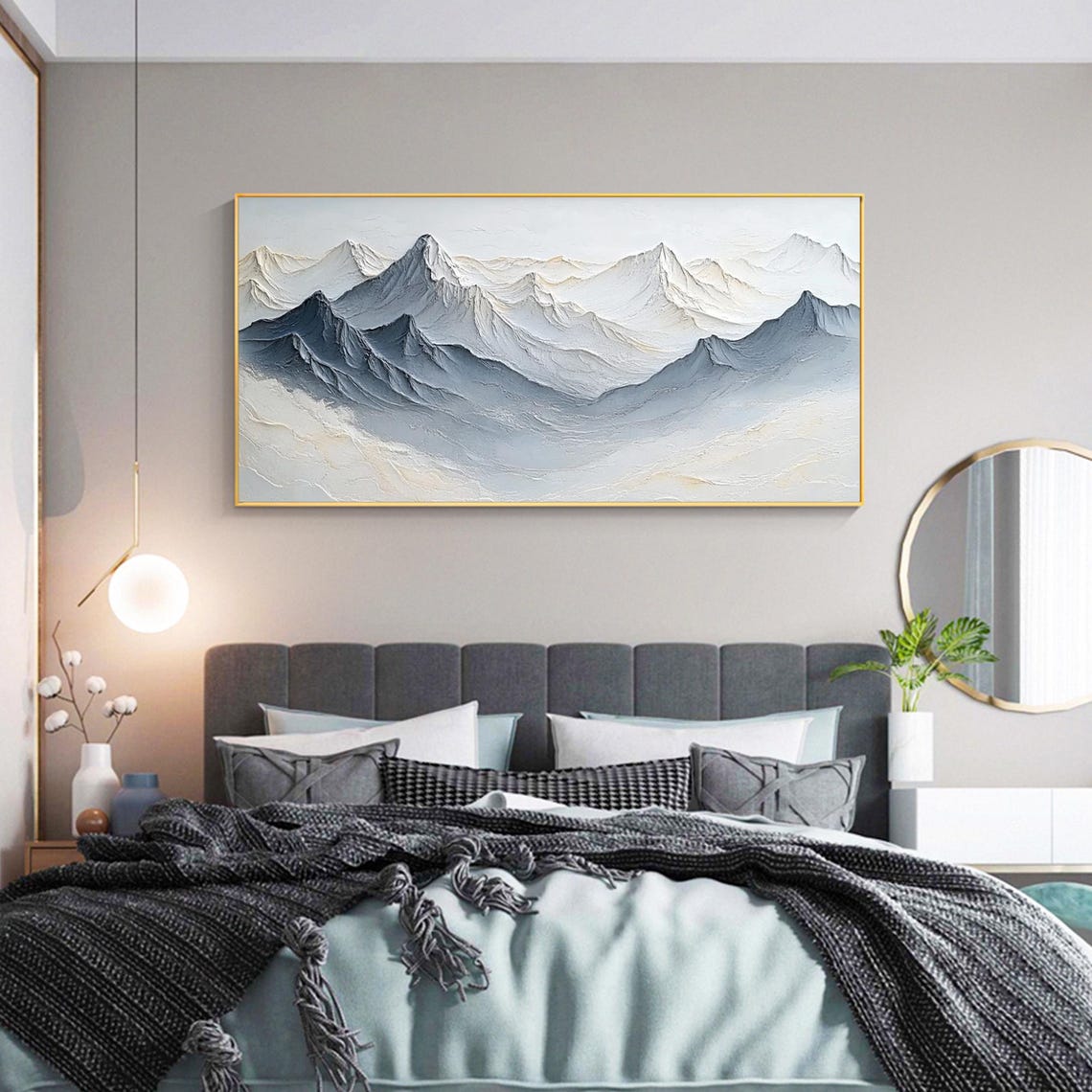 Blue Grey Textured Mountain Range Panoramic Landscape Poster - Image 3