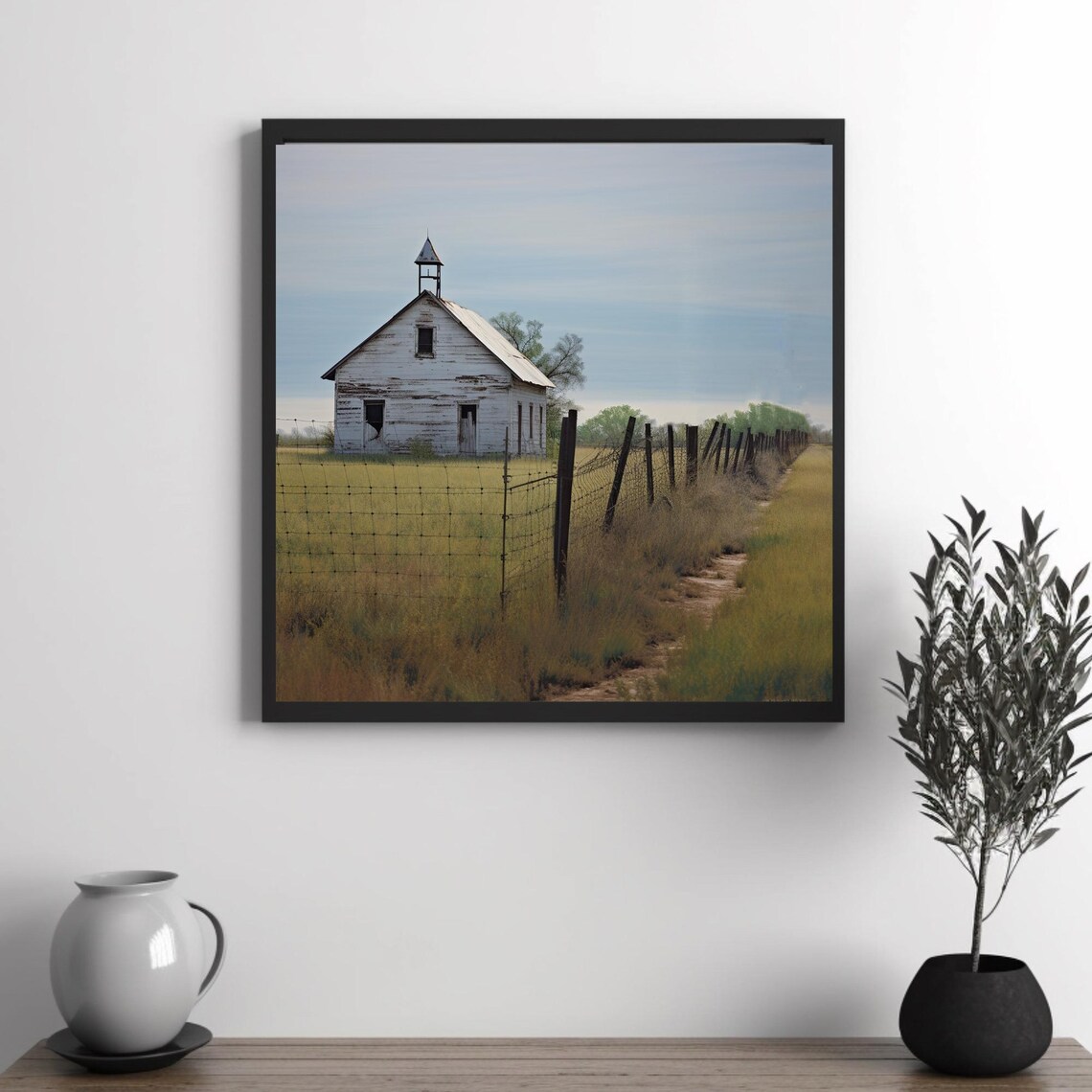 Little White Church in a Golden Field Rural Landscape Poster - Image 3