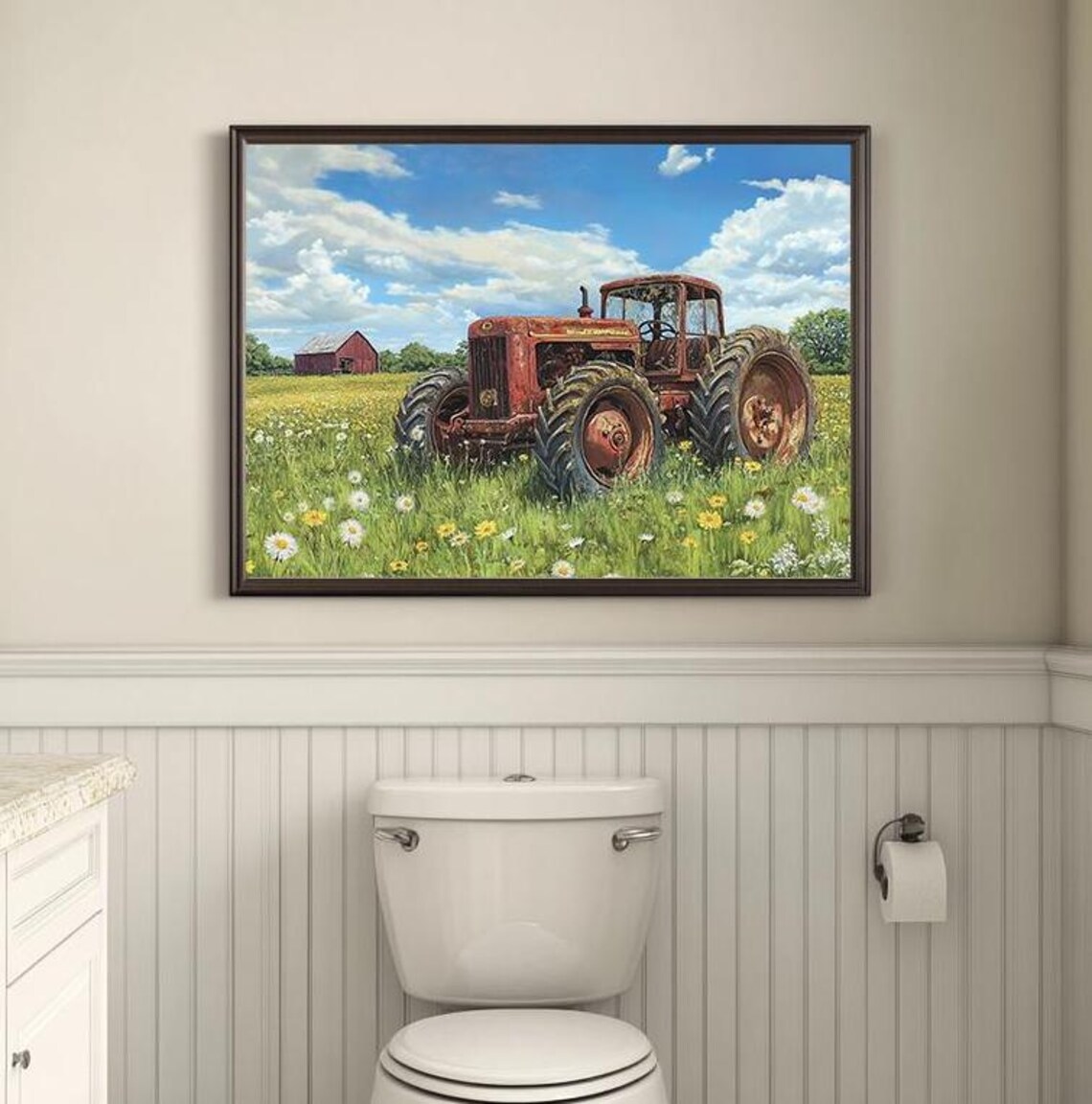 Rustic Red Tractor Vintage Farmhouse Art Print - Image 3