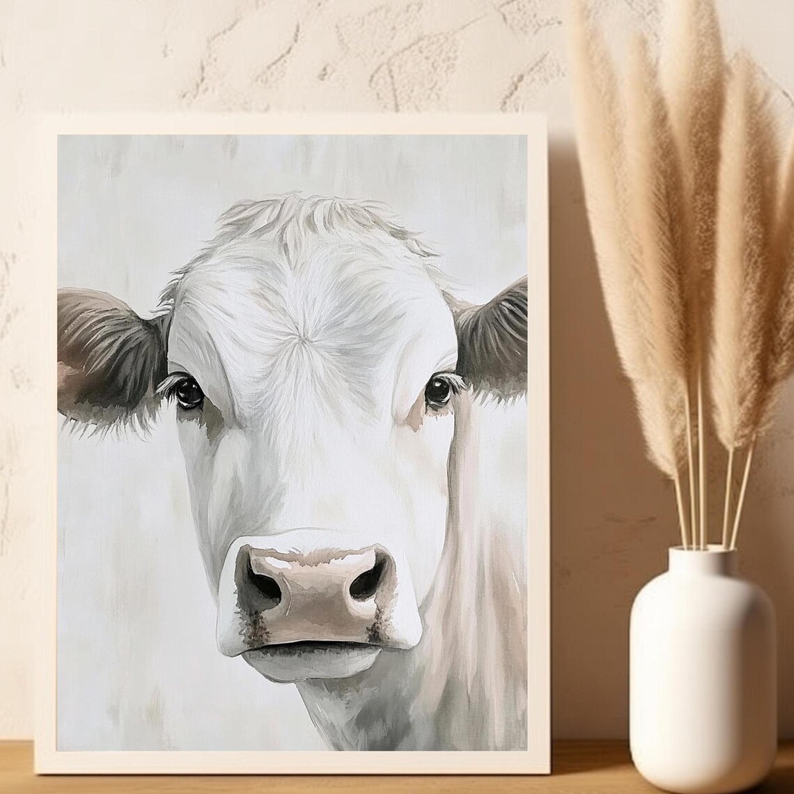 White Cow Face Front Portrait Minimalist Farmhouse Animal Poster - Image 2