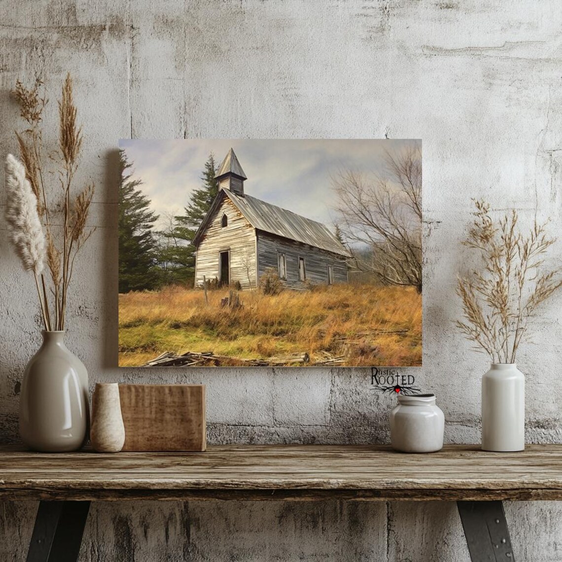 Vintage White Church Print Perfect Addition To Farmhouse Dcor One Room Faded Rural Country White Church Rustic Modern Farmhouse Artwork - Image 2