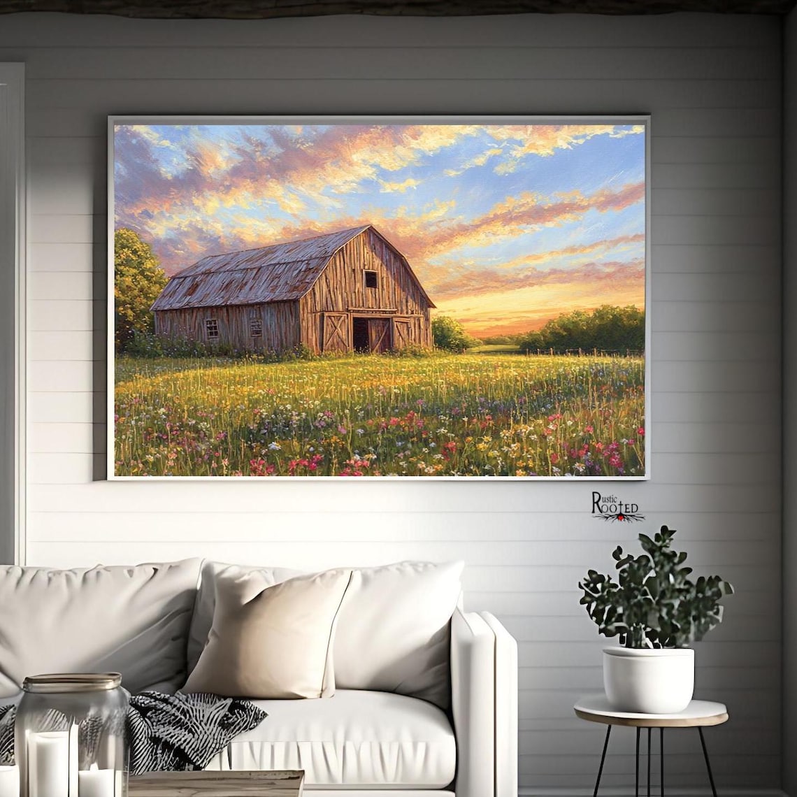 Rustic Country Barn and Wildflowers Art Print - Image 3