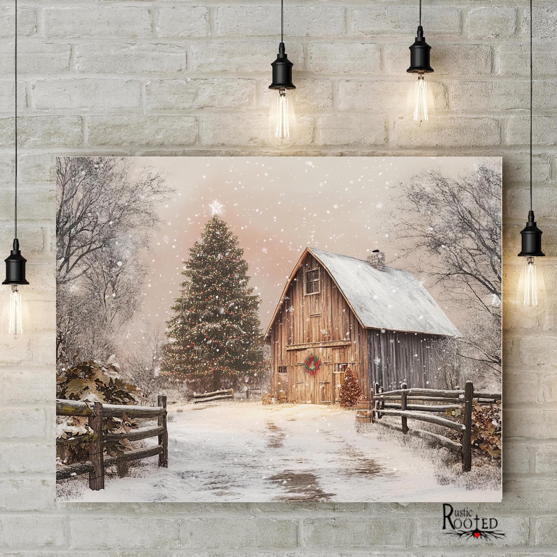 Rustic Barn Christmas Art Print, Modern Farmhouse - Image 3