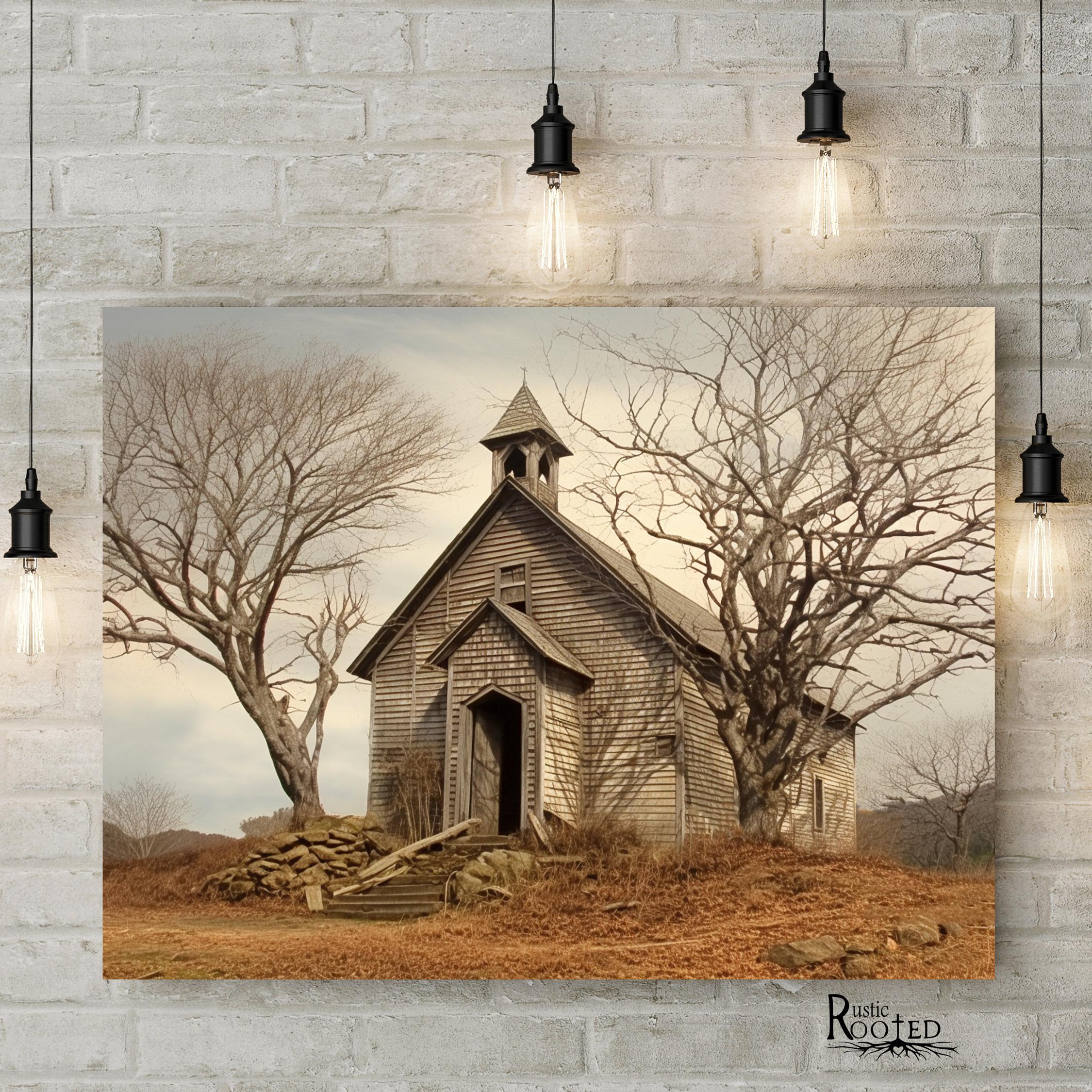 Vintage Whitewashed Church, Rustic Farmhouse Art Print - Image 4