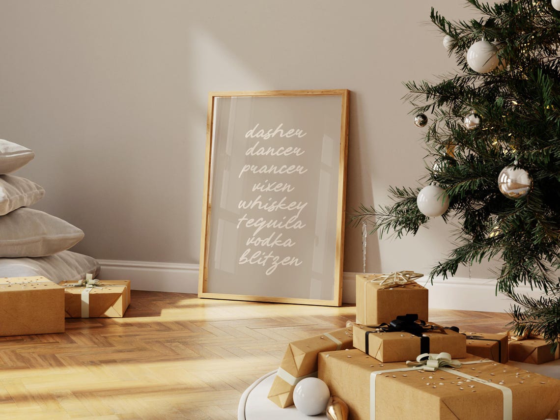 Reindeer Names With Whiskey Tequila Vodka Funny Christmas Poster - Image 2