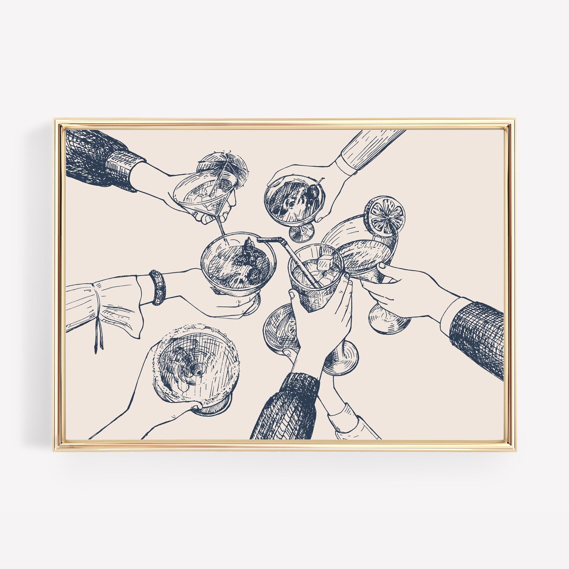 Navy Cheers Sign Aesthetic Bar Cart Decor Print