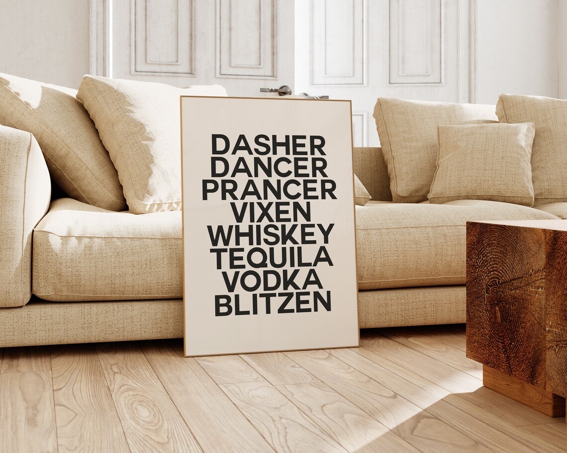 Funny Christmas Bar Cart Decor, Holiday Art Print