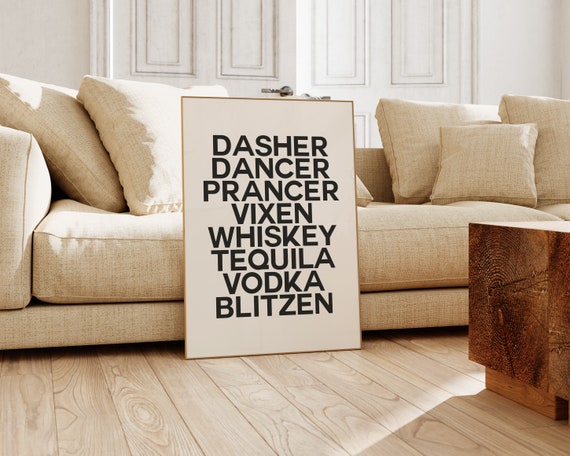 Funny Christmas Bar Cart Decor, Holiday Art Print