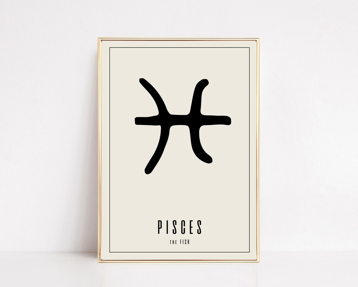 Pisces Zodiac Symbol The Fish Cream Minimalist Astrology Sign Poster