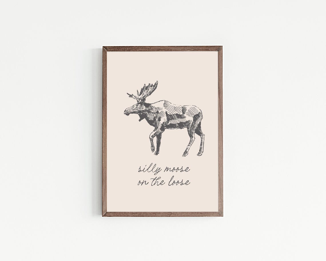 Silly Moose on the Loose Sketch Print Funny Woodland Animal Wall Art - Image 2