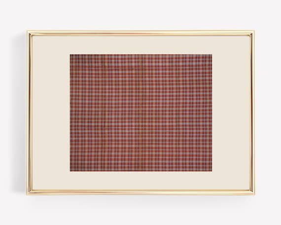 Rust Red Vintage Woven Plaid Textile Farmhouse Christmas Wall Art