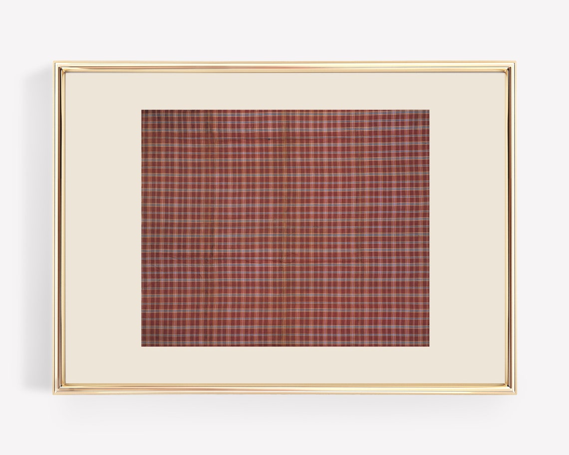 Rust Red Vintage Woven Plaid Textile Farmhouse Christmas Wall Art