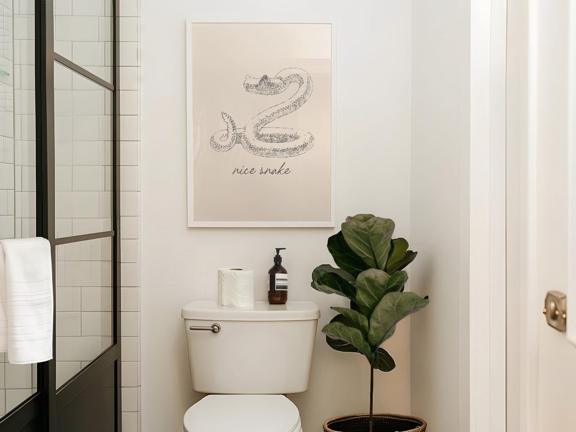 Nice Snake Minimalist Line Art Sketch Funny Bathroom Decor Poster - Image 3