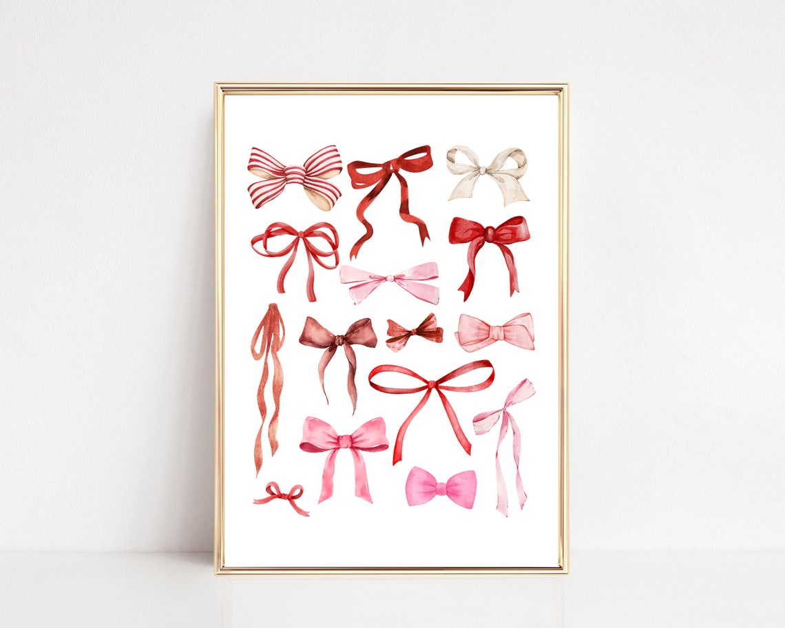 Coquette Red Pink Watercolor Bows Balletcore Aesthetic Decor Poster