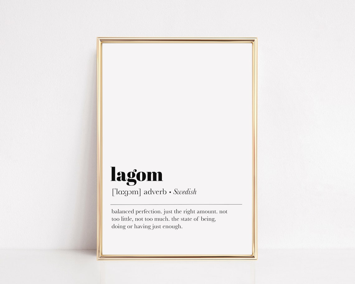 Lagom Swedish Word Dictionary Definition Balance Minimalist Print