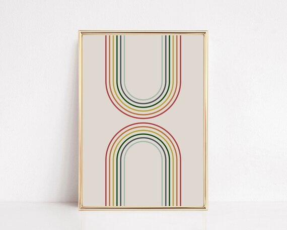 Mid Century Retro Rainbow Arch Stripes Minimal Decor Art Print
