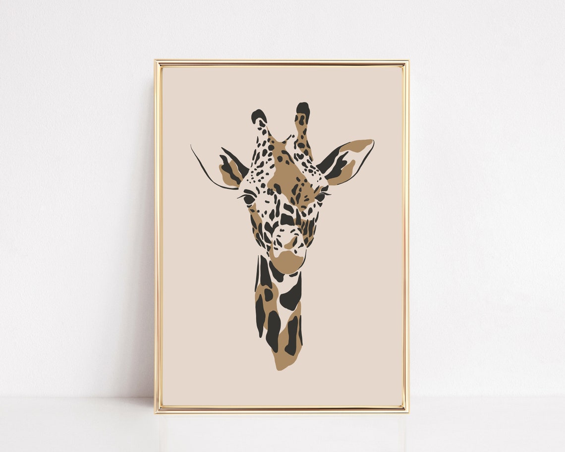 Abstract Giraffe Head Neutral Safari Nursery Boho Decor Poster