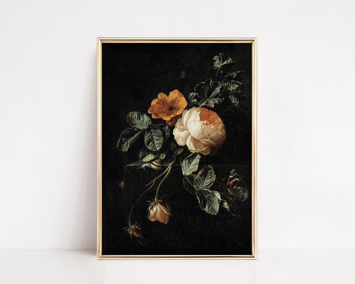 Dark Academia Vintage Botanical Art Print, Fall Decor