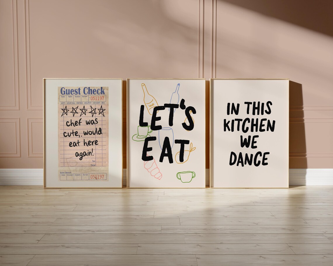 Let's Eat Funny Kitchen Quote Hand Drawn Food Doodle Poster Art - Image 2