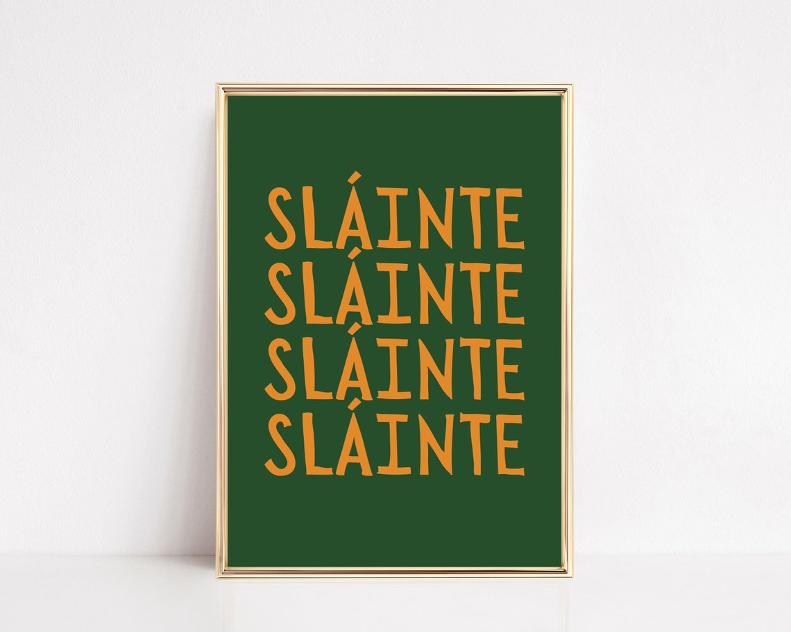 Slainte Irish Toast Gold on Green Typography Quote Gift Poster - Image 2