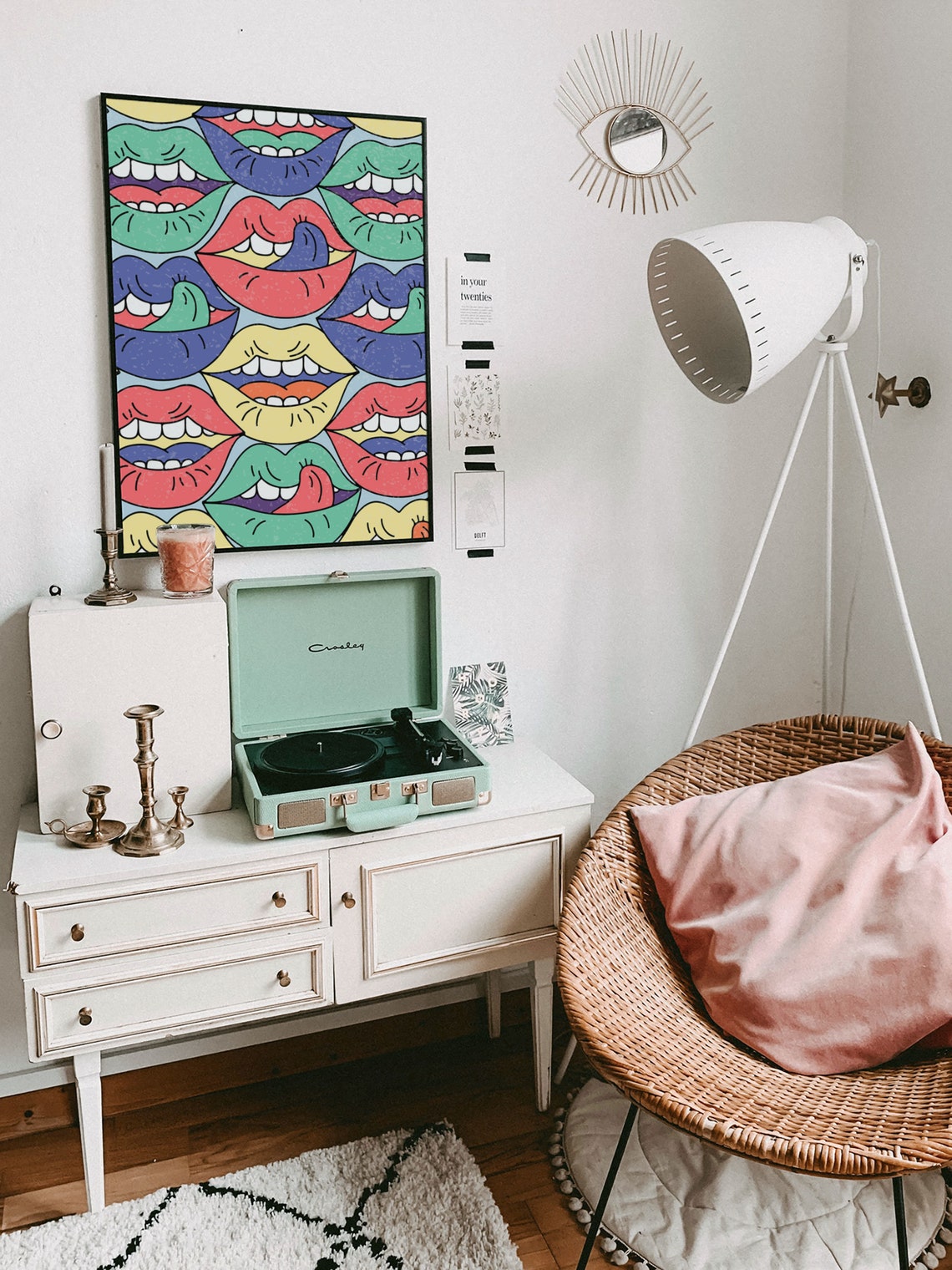 Pop Art Colorful Lips Pattern Bold Retro 70s Statement Wall Art - Image 8