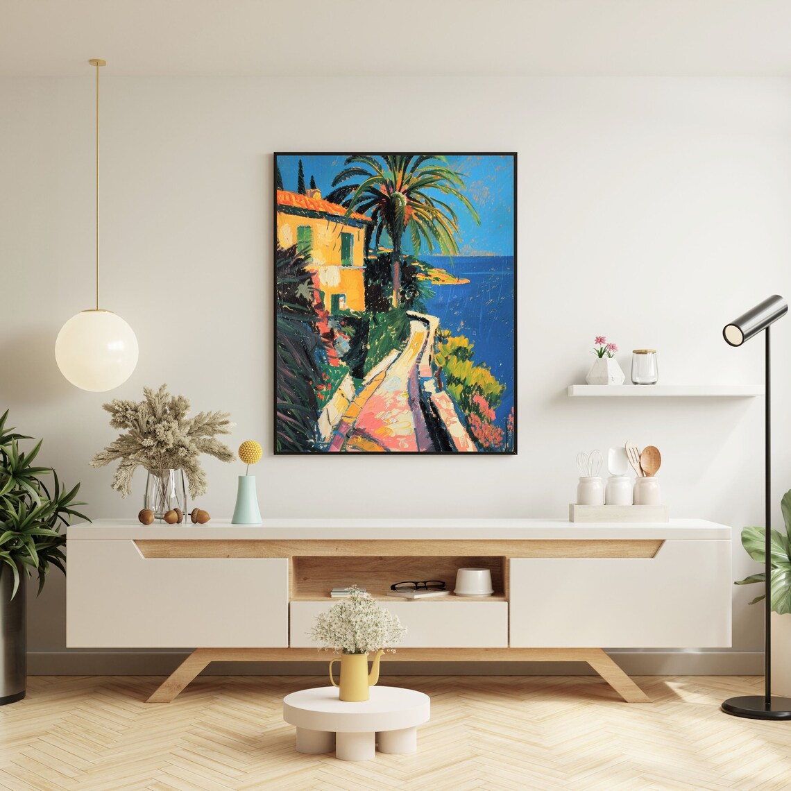 Fauvist Mediterranean Coastal Villa Poster With Palm Trees And Sea - Image 7