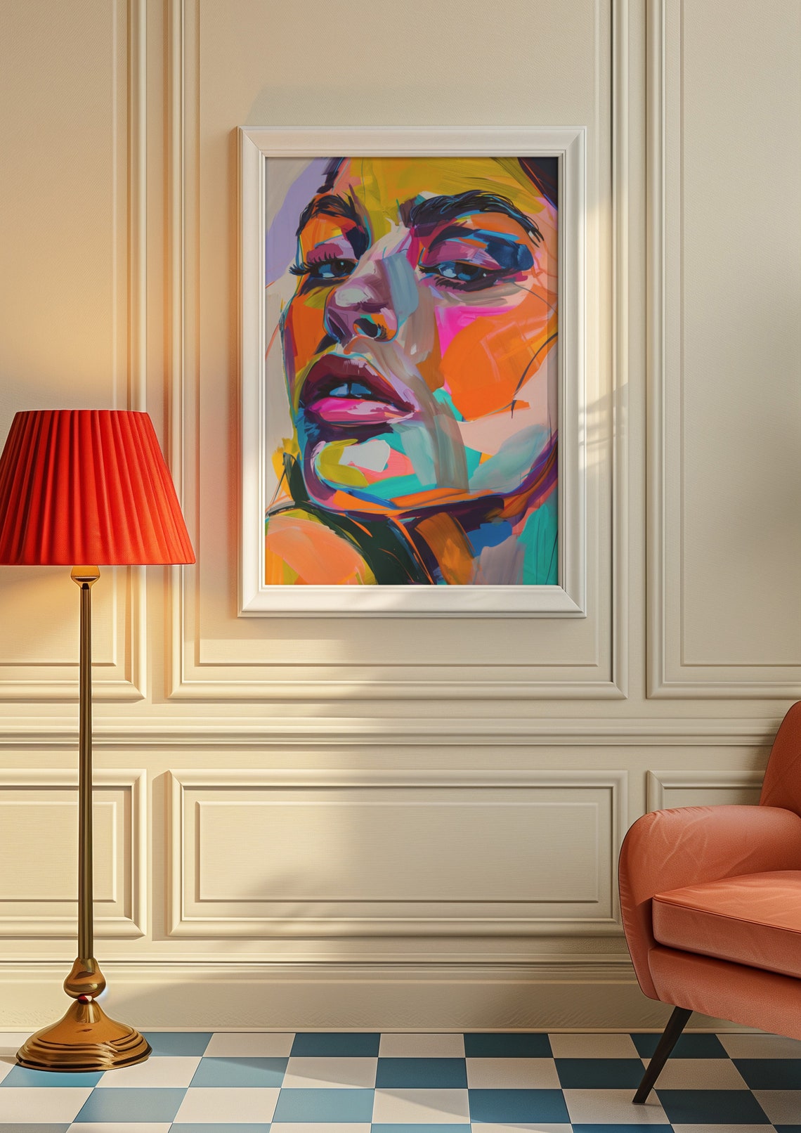 Bold Pop Art Woman Face in Neon Bright Colors Statement Poster - Image 8