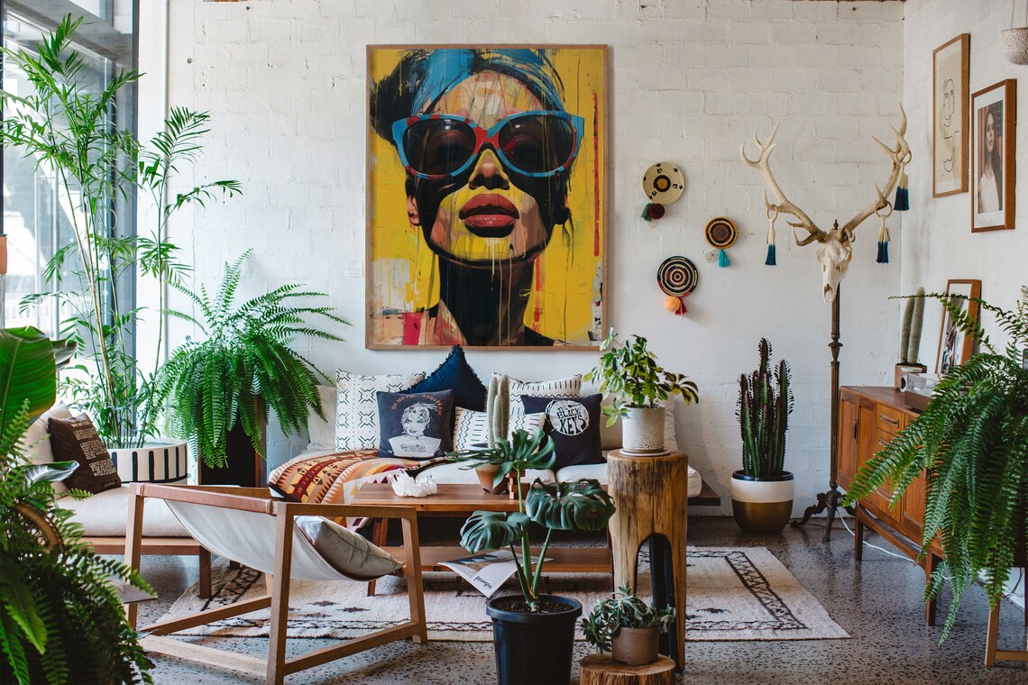 Bold Pop Art Woman With Big Sunglasses Poster On Yellow Paint - Image 9