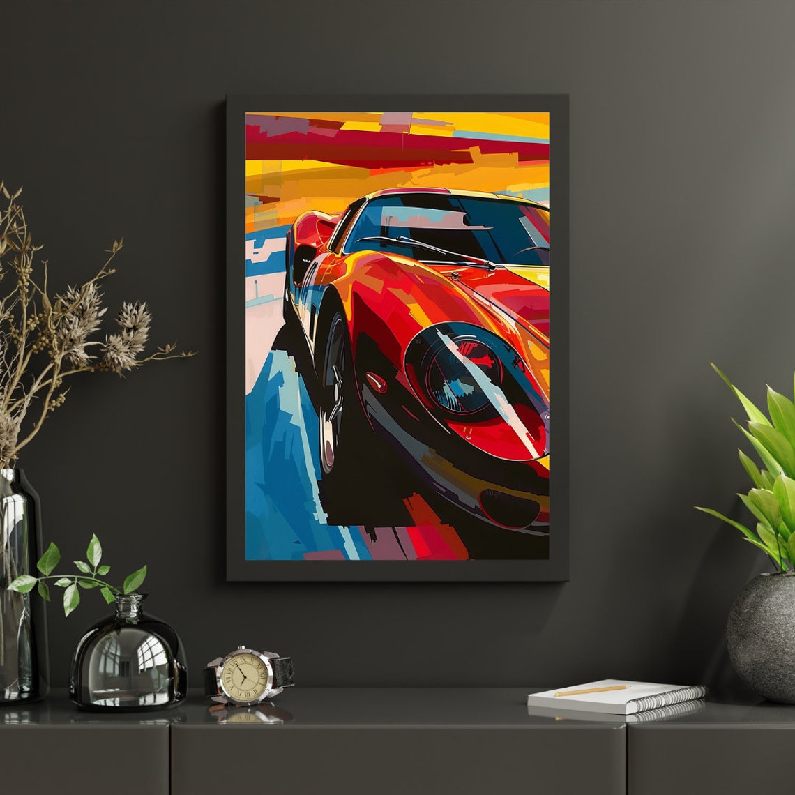 Retro Red Race Car Pop Art Poster With Bold Abstract Sunset Hues - Image 5