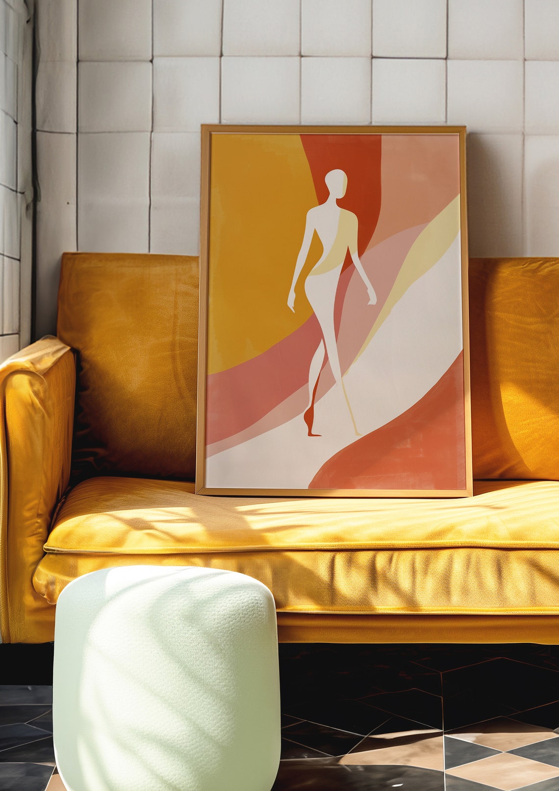 Minimalist Walking Figure Silhouette Warm Sunset Tones Abstract Poster - Image 5