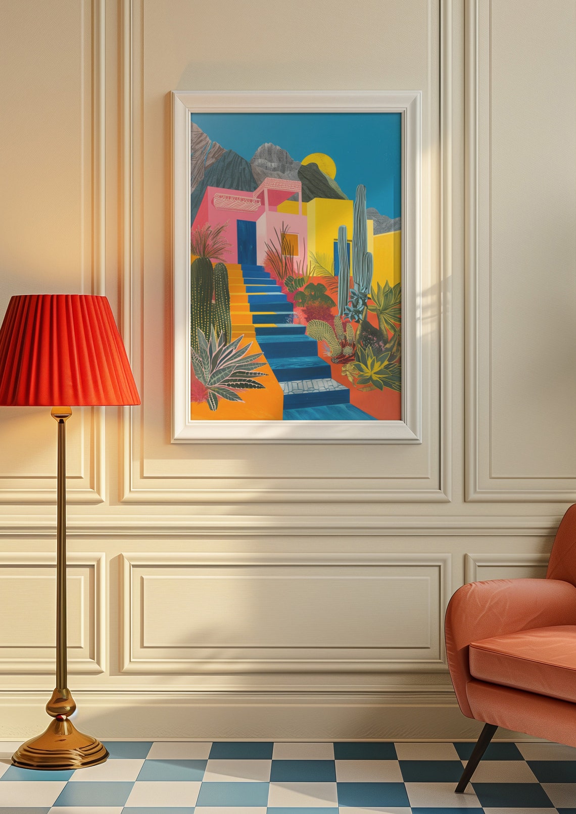 Desert House Cacti Mountains Colorful Southwest Travel Poster - Image 8