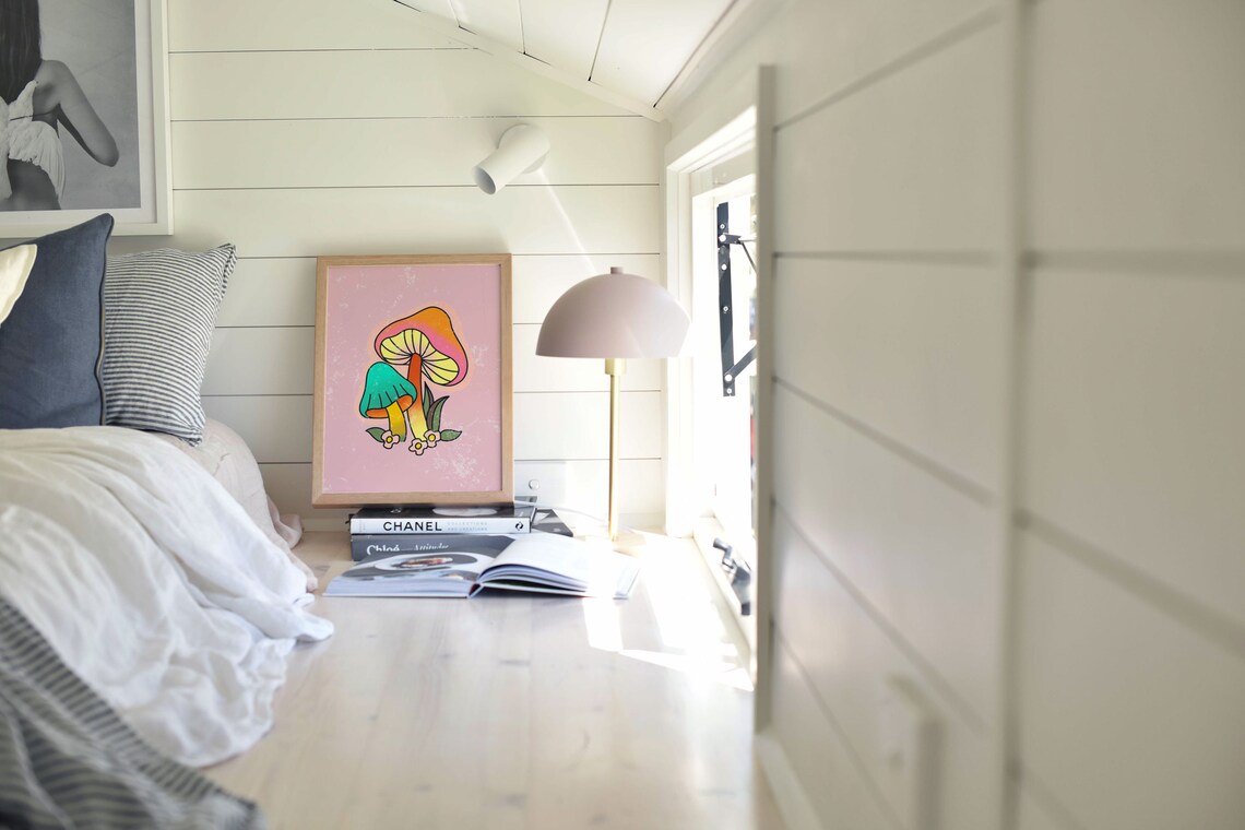 Colorful Retro Mushrooms Hippie Psychedelic Pink 70s Art Poster - Image 7