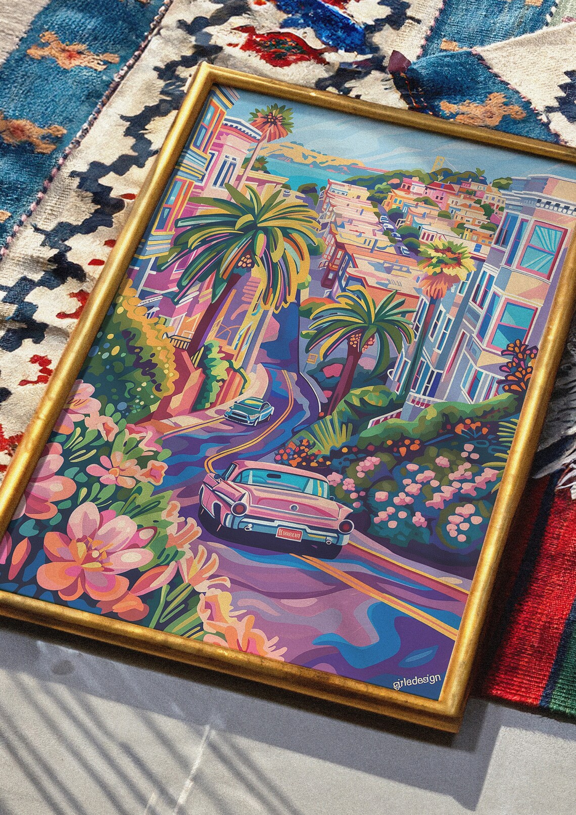 San Francisco Hillside Drive Classic Car Vibrant Sunset Travel Poster - Image 5