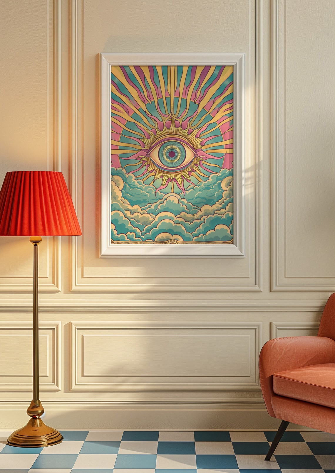 Psychedelic All Seeing Eye Radiant Sunburst Clouds Retro Wall Art - Image 8