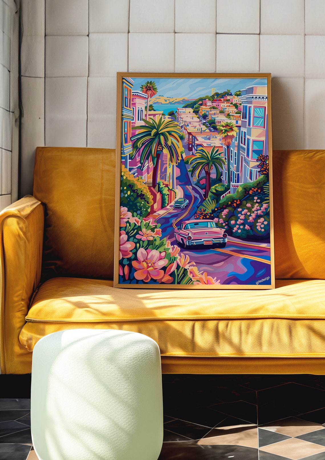 San Francisco Hillside Drive Classic Car Vibrant Sunset Travel Poster - Image 7