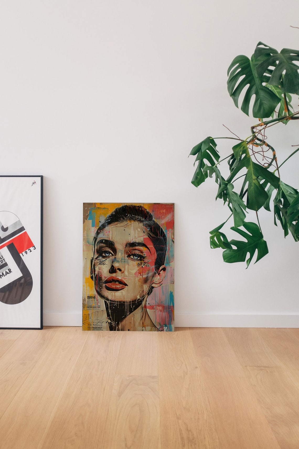 Urban Graffiti Woman Face Poster With Mixed Media Paint Drips - Image 6