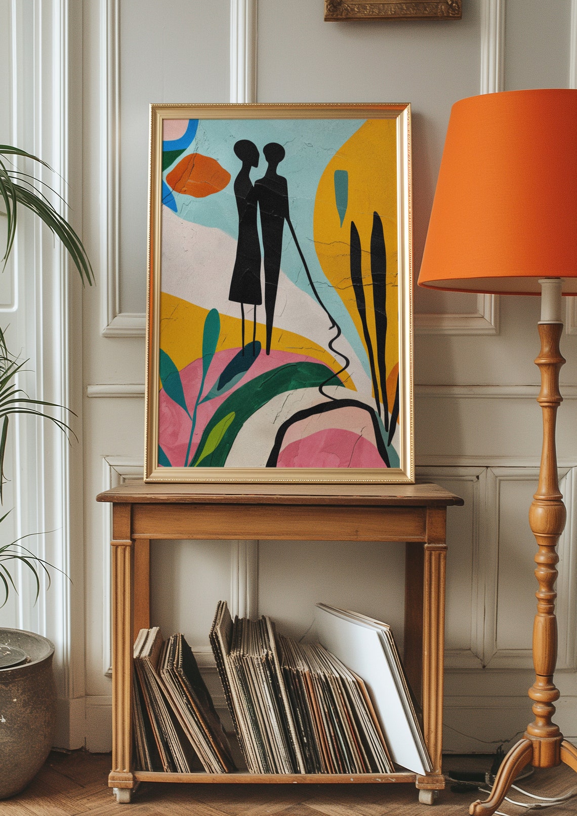 Modern Couple Silhouette Botanical Love Theme Abstract Wall Art - Image 2