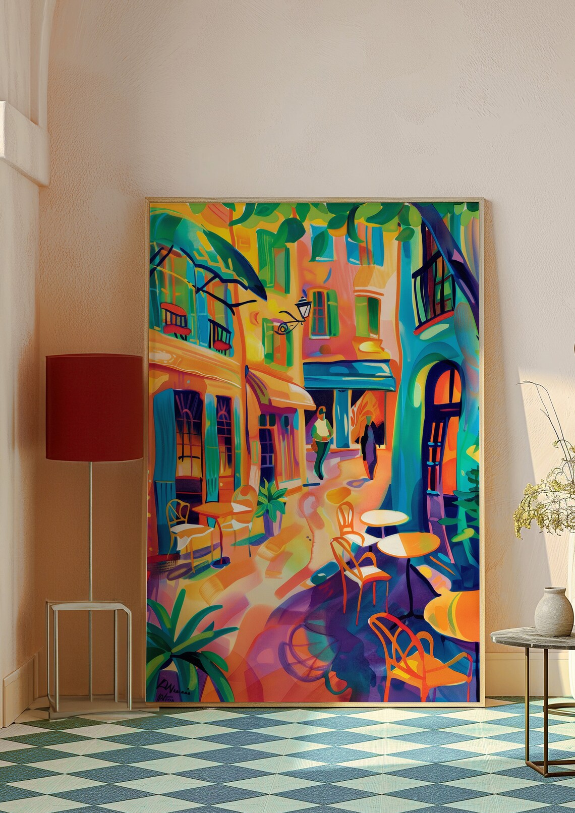 Sunny European Cafe Street Outdoor Seating Colorful Travel Poster - Image 7
