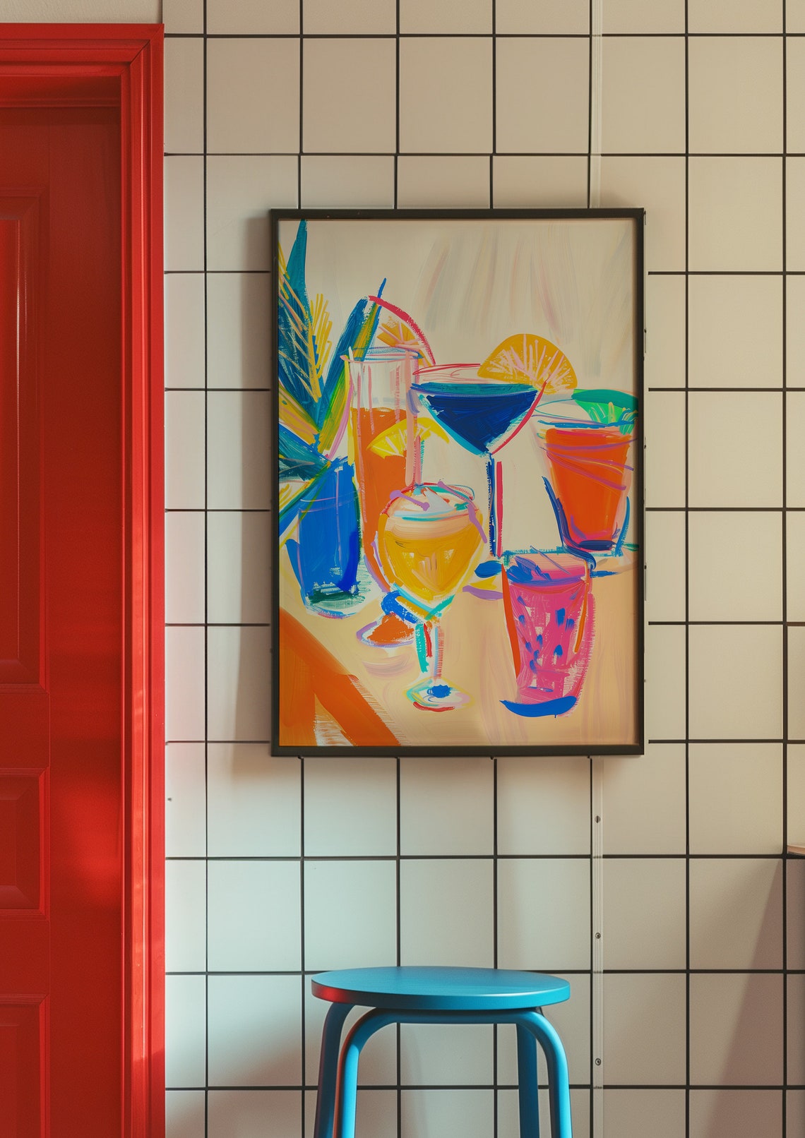 Colorful Cocktail Drinks Tabletop Orange Blue Bar Art Poster - Image 2