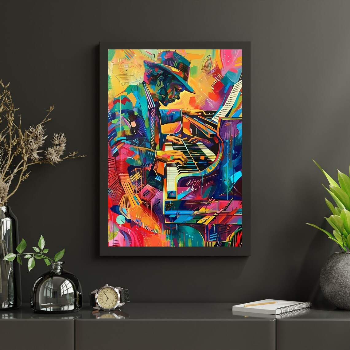 Vibrant Jazz Pianist Pop Art Poster Close Up With Hot Neon Keys - Image 7